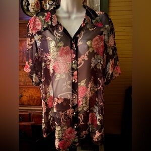 Anna G Size 14 Women’s Sheer Floral Blouse 45” Bust 26” Length